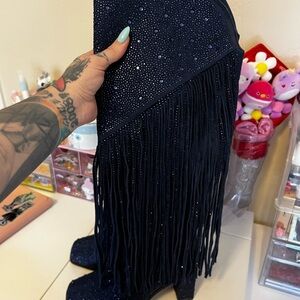 Navy Jessica Simpson fringe boots